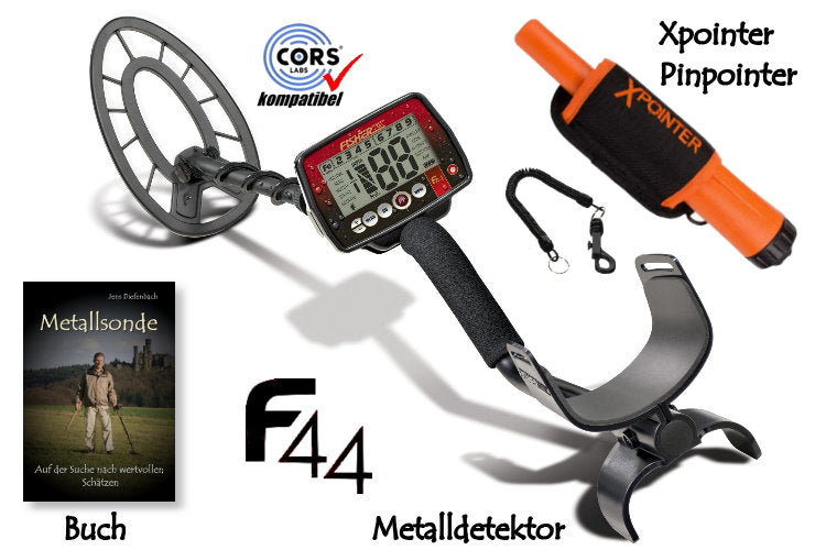 Fisher F44 Premiumpaket (Metalldetektor & Quest Xpointer orange & Schatzsucherhandbuch)