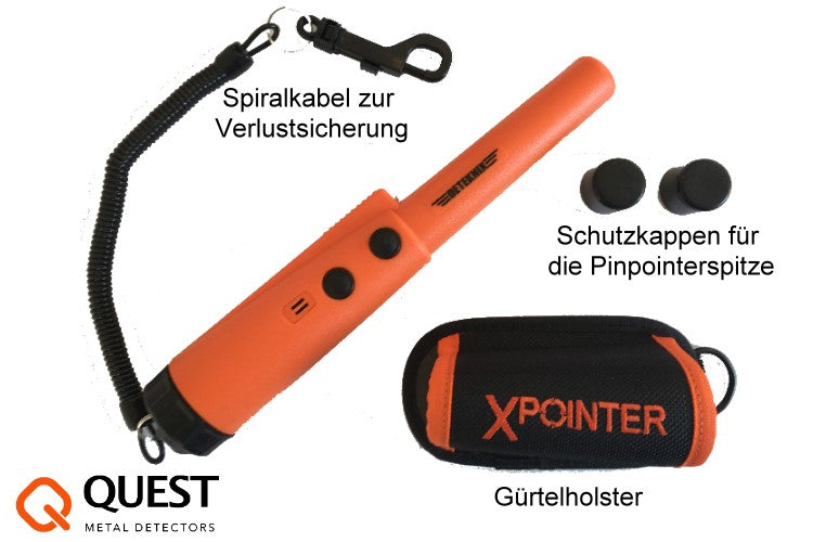 Quest Xpointer orange mit Gürtelholster & Schutzkappen für die Pinpointerspitze